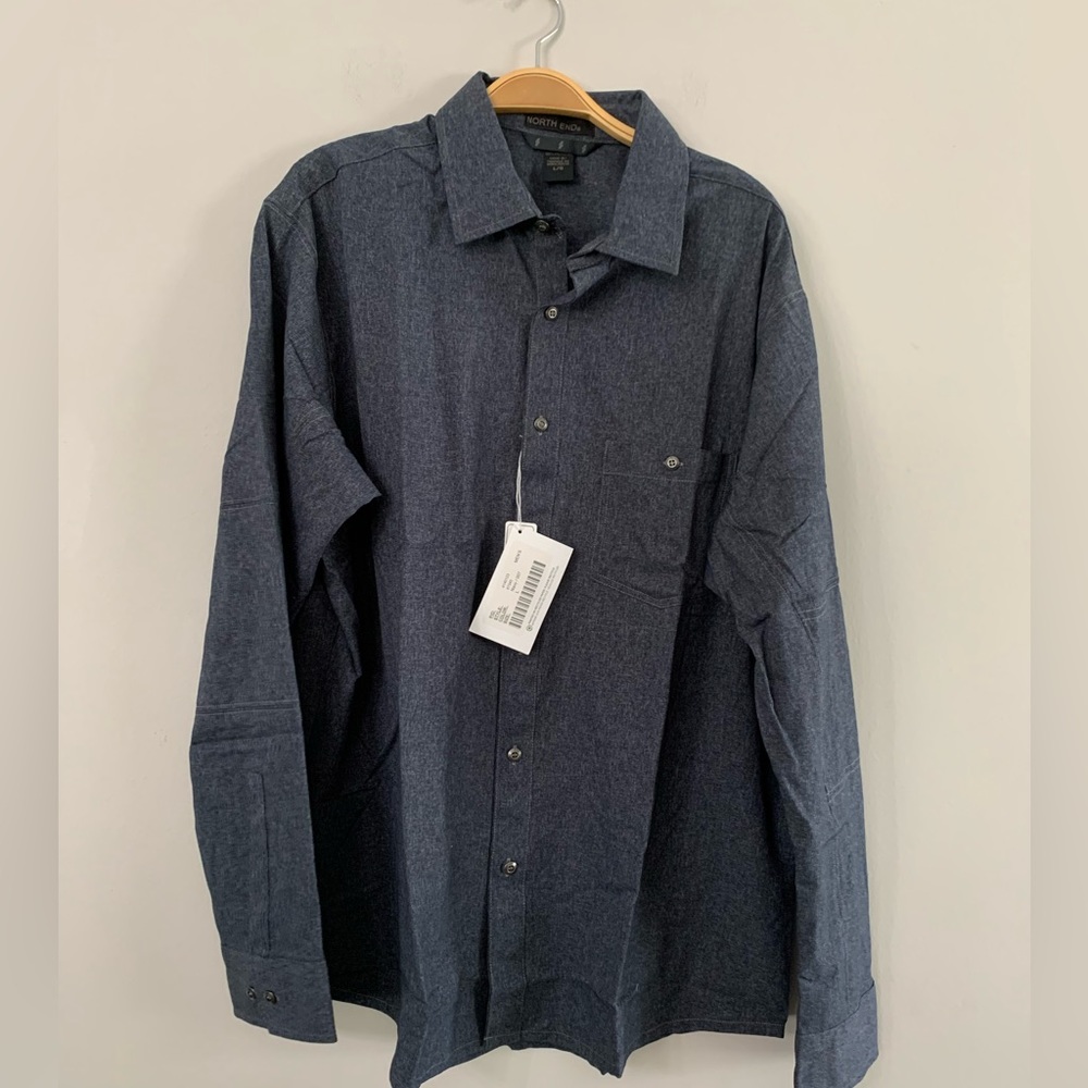 NEW MENS NORTH END BUTTON DOWN LONG SLEEVE NAVY SHIRT SIZE:L